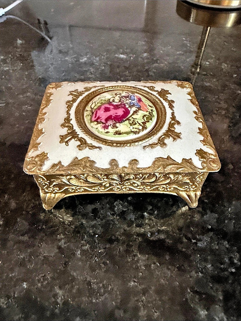 Ornate Floral Decorative Box in Gold & White